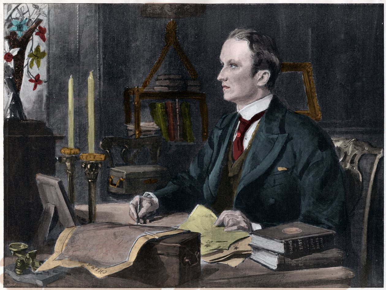 Retrato de George Curzon, ø Marquês Curzon do vice-rei de Kedleston (1859-1925) da Índia. 1898 de Sydney Prior after Hall