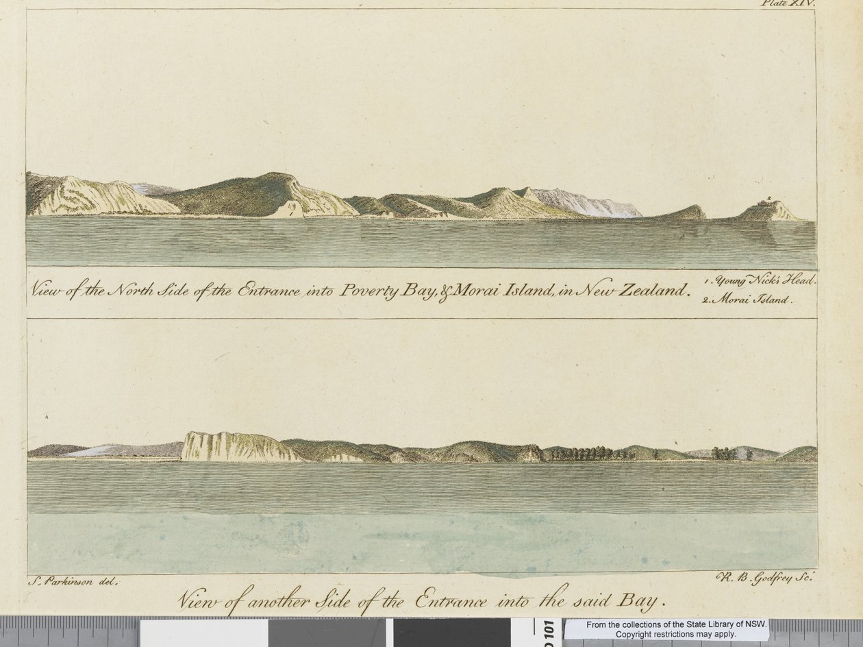 Ilustração de um diário de uma viagem para os mares do Sul: em seu navio Majestys, o Endeavour, 1794 (gravura colorida à mão) de Sydney