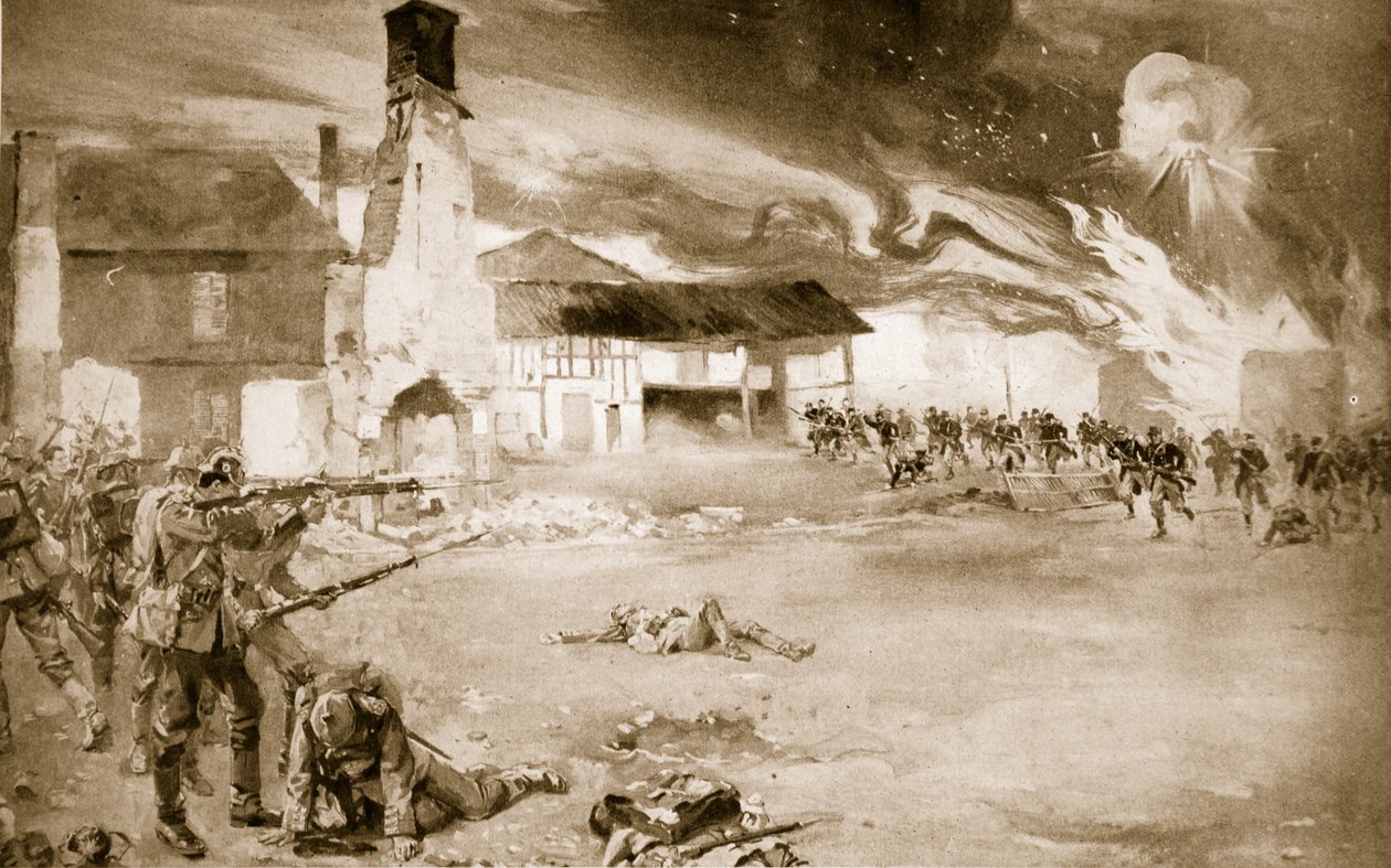 Os franceses derrotam a Guarda Imperial Alemã em uma vila que mudou de mãos quatro vezes, 1914-19 de Sydney Adamson