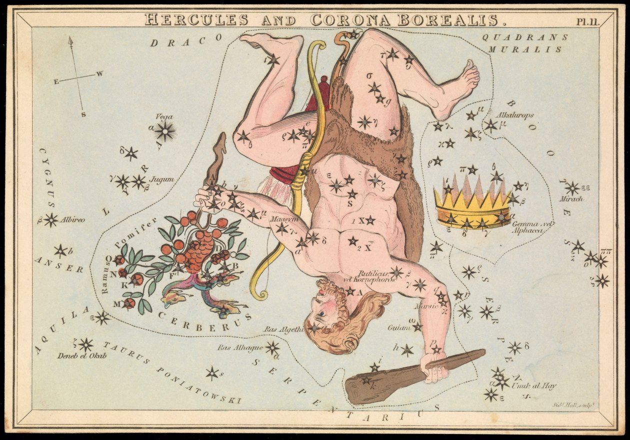 Hercules e Corona Borealis, c.1825 (cartão, papel, tecido) de Sydney Hall