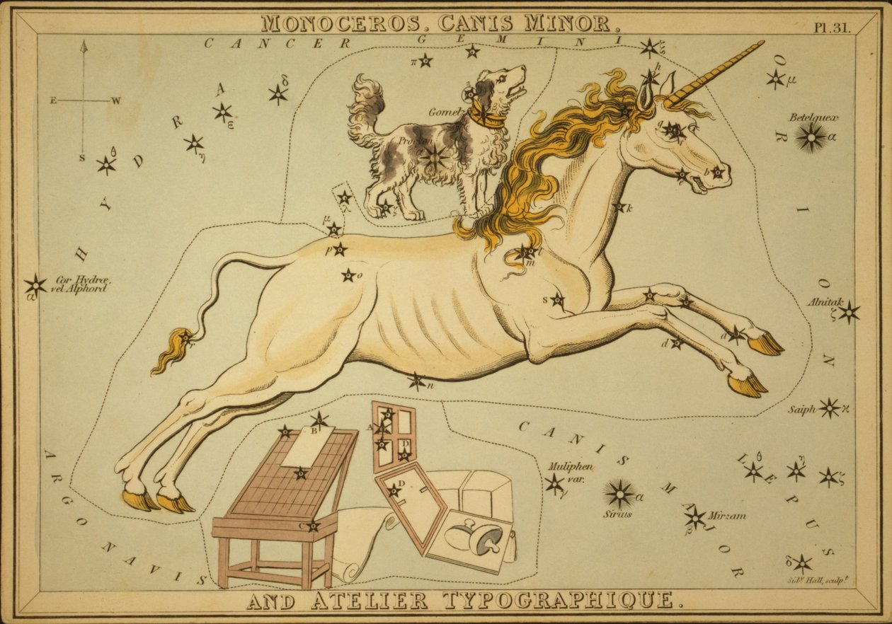 Monoceros, Canis Minor e Atelier Typographique, Ilustração de 