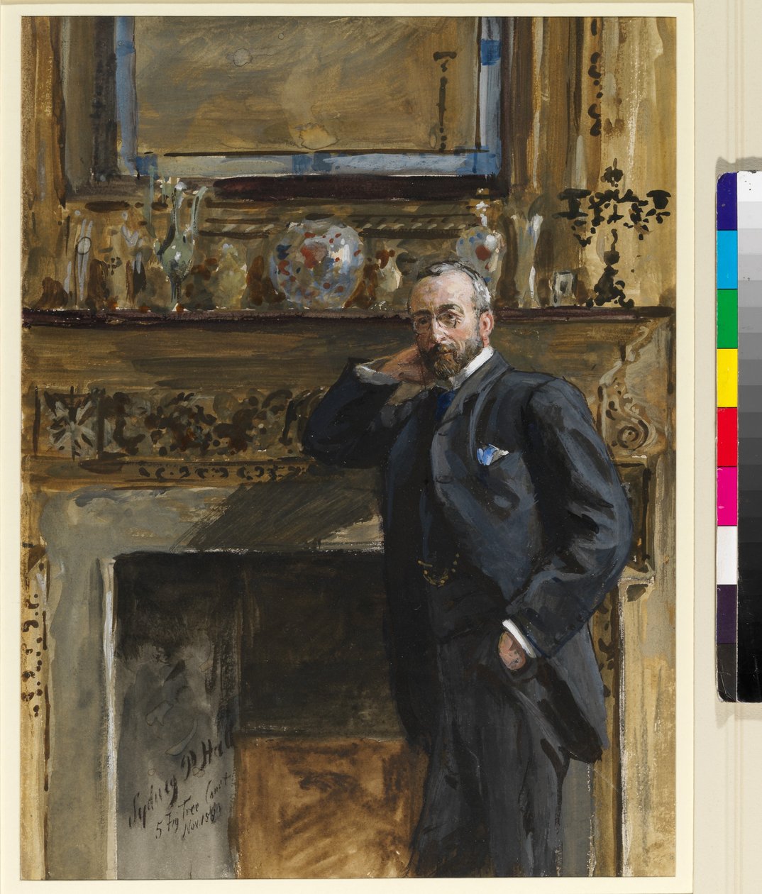 Cavalheiro em um interior em 5 Fig Tree Court, 1890 de Sydney Prior Hall