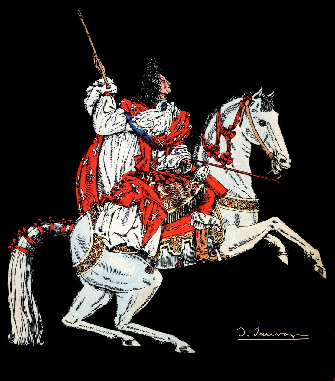 Retrato equestre de Luís XIV (1638 -1715) rei da França - Ilustração de Sylvain Sauvage (1888-1948) para o livro “Louis XIV” de Frantz Funck-Brentano (1862-1947) de 1938 - Atenção! Uso de ti de Sylvain Sauvage
