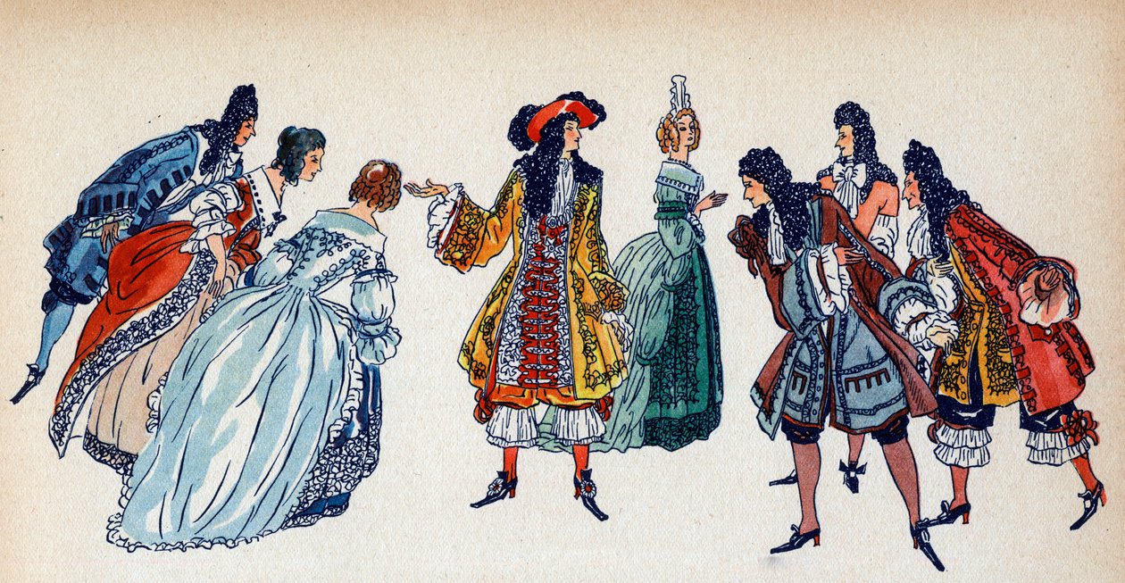 Rei Louis XIV no meio dos cortesãos - Ilustração de Sylvain Sauvage (1888-1948) para o livro “Louis XIV” de Frantz Funck-Brentano (1862-1947) de 1938 Atenção! O uso deste trabalho pode ser sub de Sylvain Sauvage