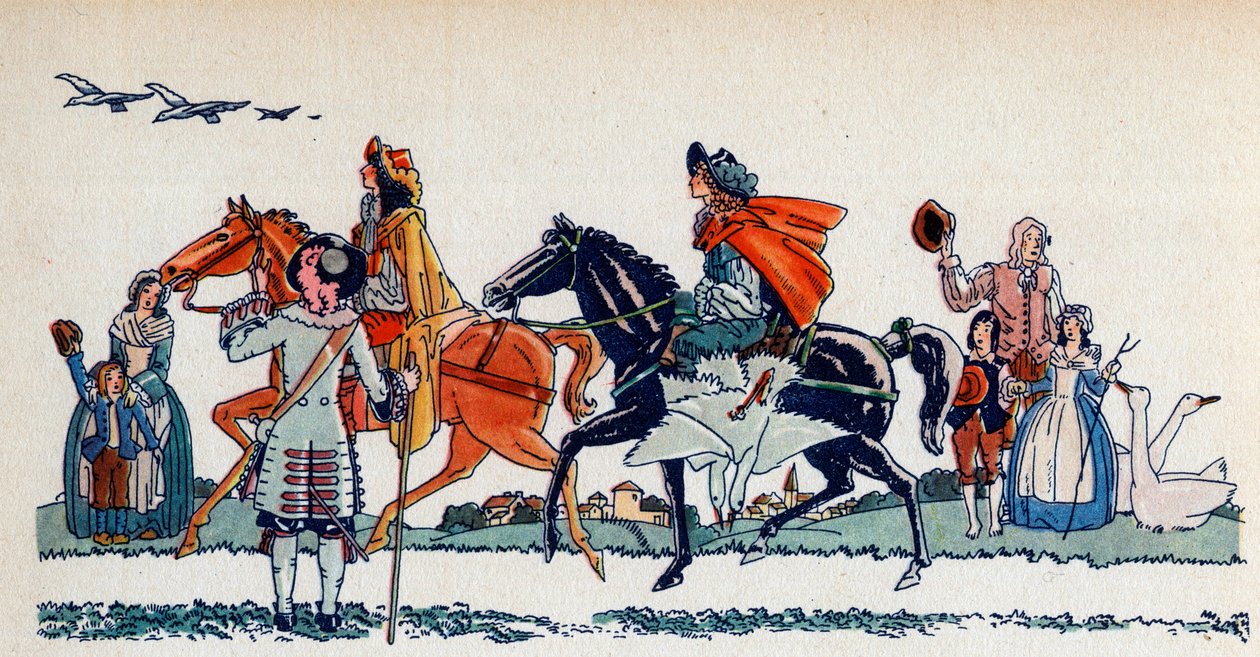 O rei Luís XIV está caçando - Ilustração de Sylvain Sauvage (1888-1948) para o livro “Louis XIV” de Frantz Funck-Brentano (1862-1947) de 1938 Atenção! O uso deste trabalho pode estar sujeito a uma terceira parte de Sylvain Sauvage