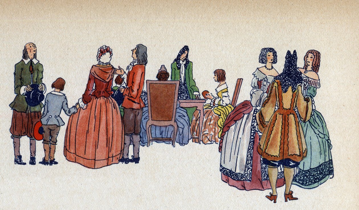 As pessoas nos apartamentos de Versalhes - Ilustração de Sylvain Sauvage (1888-1948) para o livro “Louis XIV” de Frantz Funk-Brentano (1862-1947) de 1938 de Sylvain Sauvage