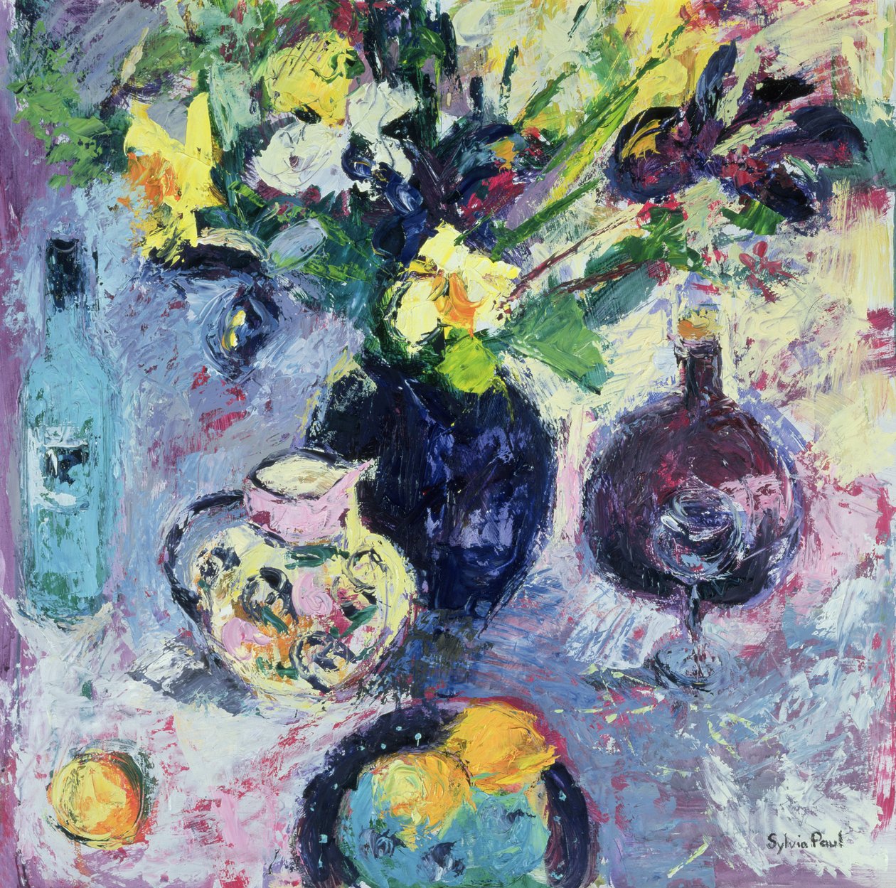 Ainda vida com garrafa de turquesa, 2002 de Sylvia Paul