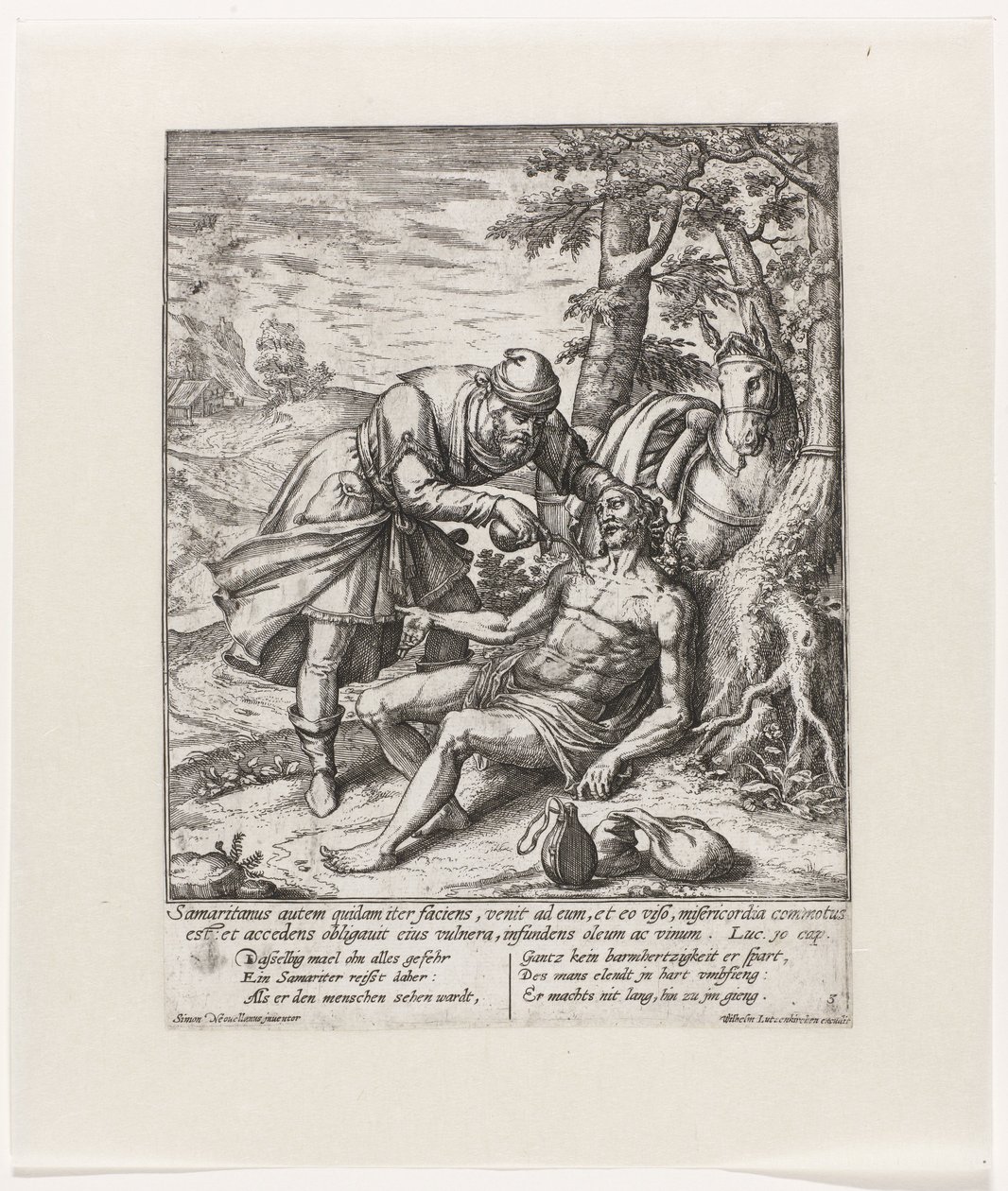 O Bom Samaritano cuida das feridas do viajante roubado Parábola do Bom Samaritano (título da série) de Symon Novelanus