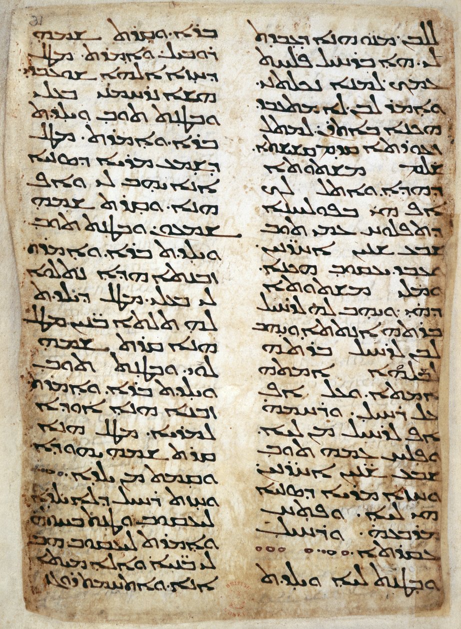 Acrescentar. 14425, f.31, Página de texto do Pentateuch. (Génesis, Êxodo, Números, Deuteronómio), 464 (vellum) de Syrian Syrian