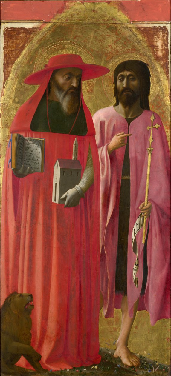 São Jerônimo e São João Batista, c.1428-29 (ovo tempera em choupo) de Tommaso Masaccio