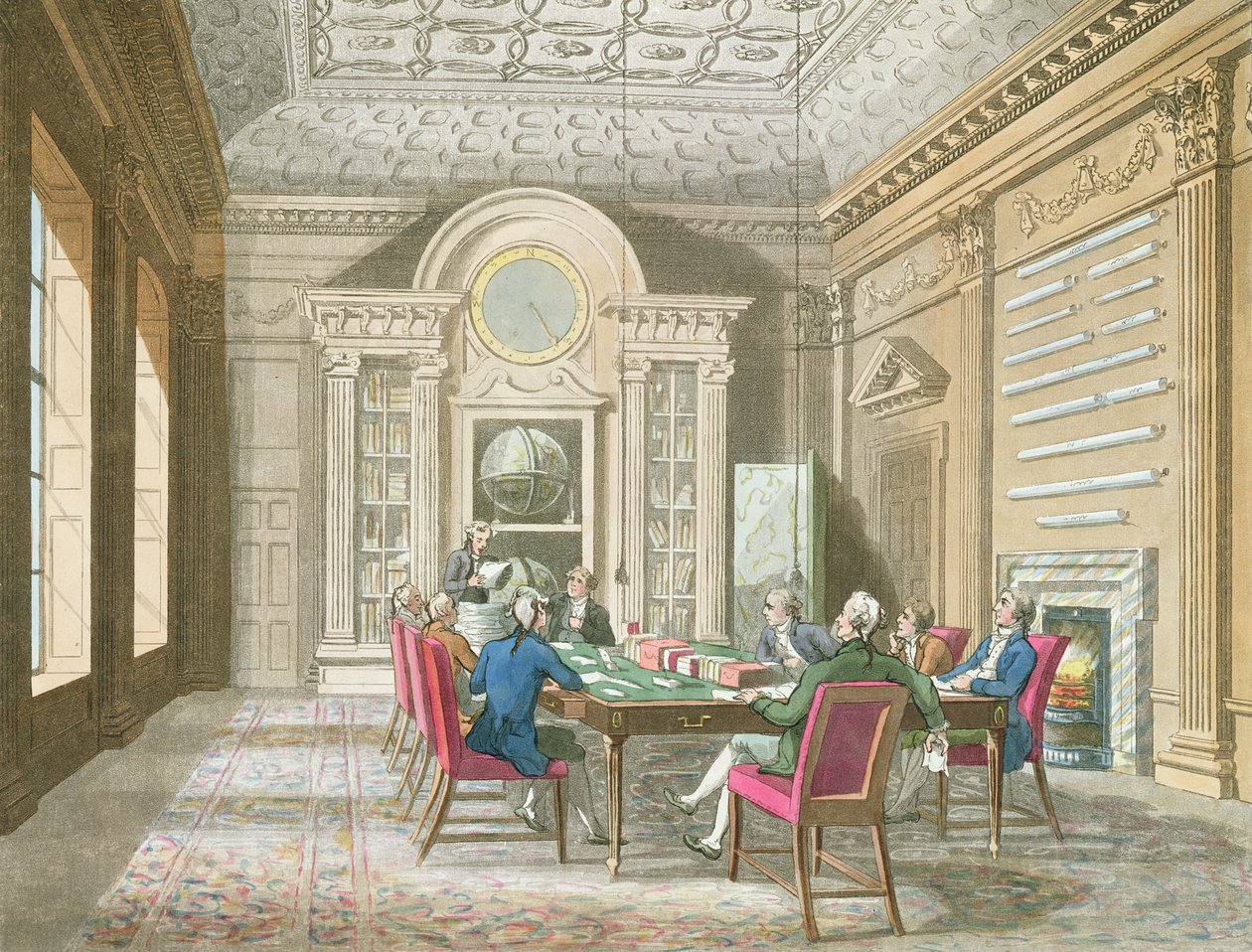 Sala de diretoria do Almirantado, 1808 (gravura a cores) de Pugin and Rowlandson