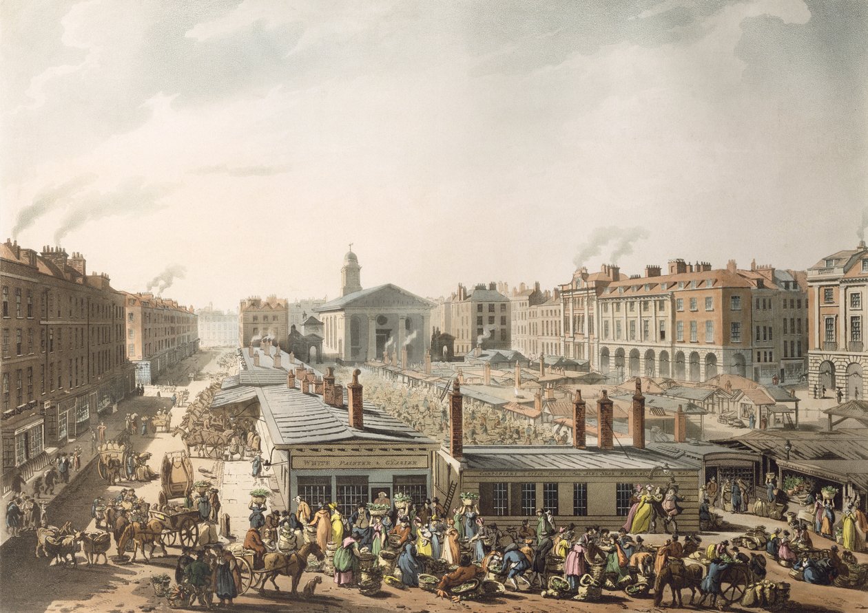 Mercado de Covent Garden, Bird&39;s Eye View, do Microcosmo de Londres de Ackermann, 1811 (impressão) de Pugin and Rowlandson
