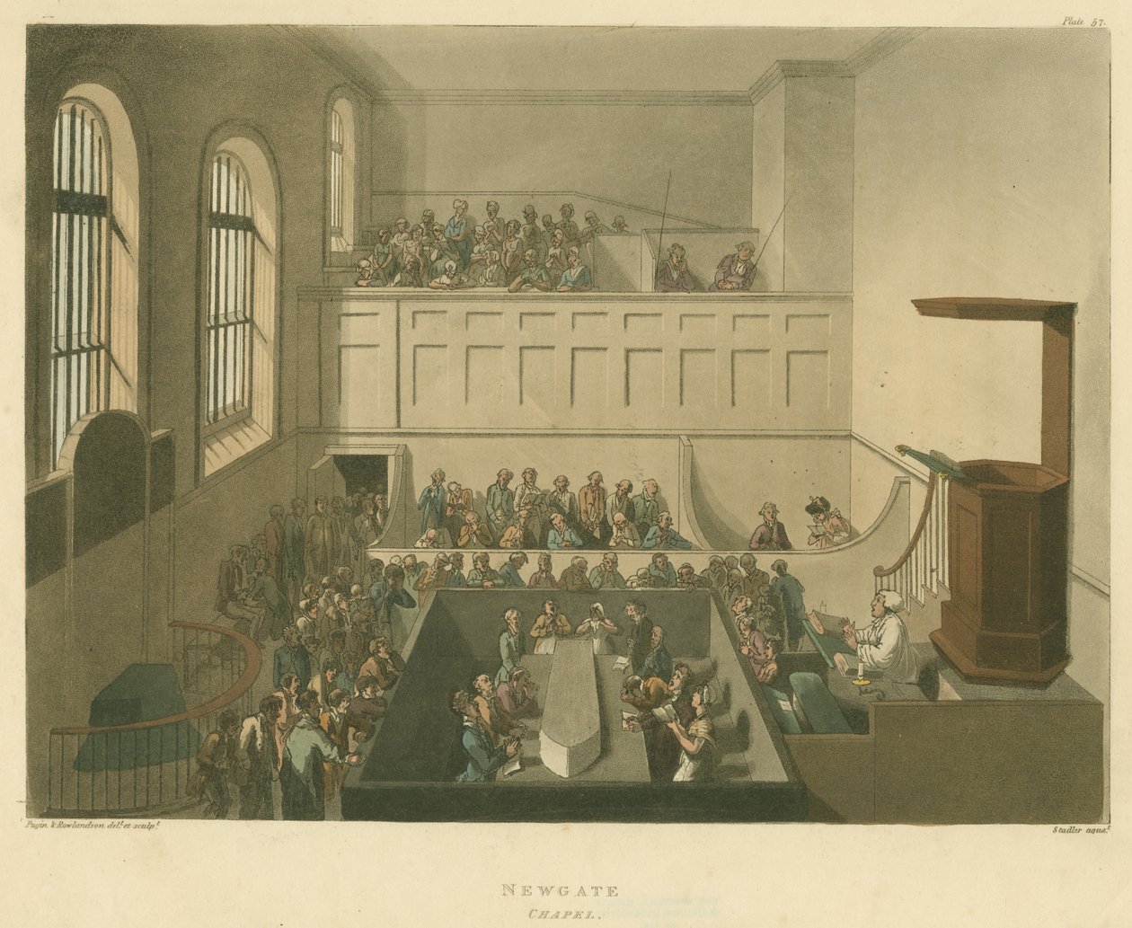 Capela de Newgate, 1809 (aquatinta) de Pugin and Rowlandson