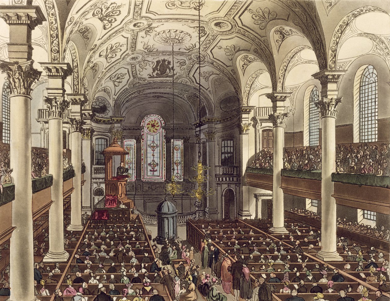 St Martins in the Fields, de "Microcosmo de Ackermann em Londres", gravado por Joseph Constantine Stadler (fl.1780-1812), 1809 (aquatinta) de Pugin and Rowlandson