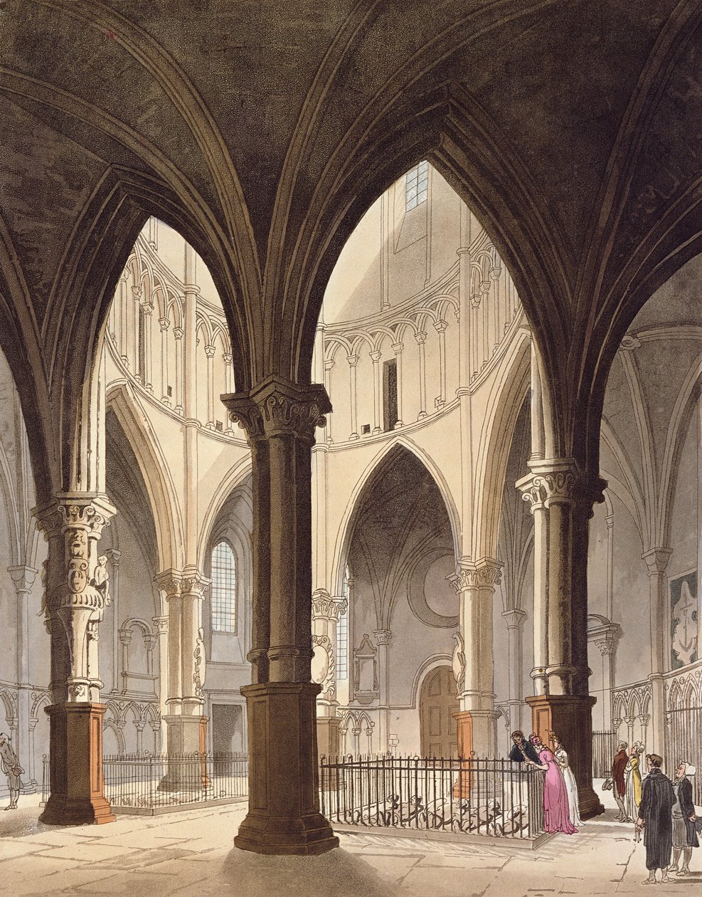 Igreja do Templo, 1809 (água) de Pugin and Rowlandson