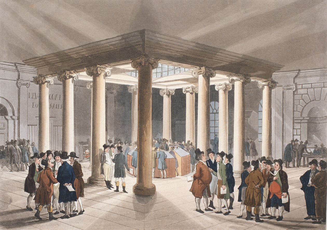 The Coal Exchange, Lower Thames Street, do "Microcosmo de Londres", de Ackermann de Pugin and Rowlandson