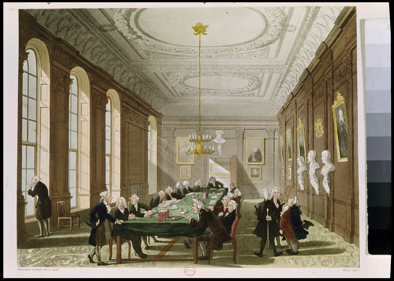 O College of Physicians, do Microcosmo de Londres de Ackermann (gravura a cores) de Pugin and Rowlandson