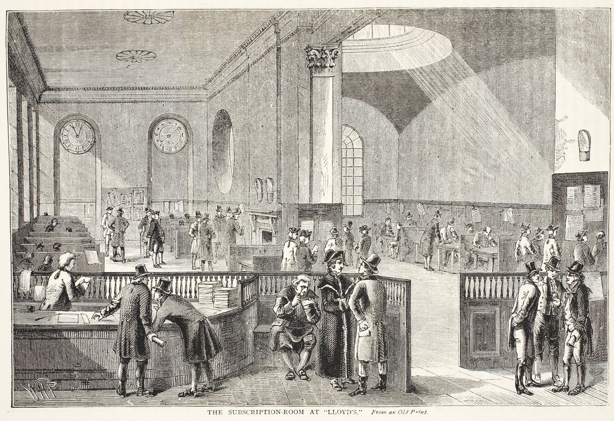 A sala de assinatura no Lloyds, depois de uma impressão antiga de Pugin and Rowlandson