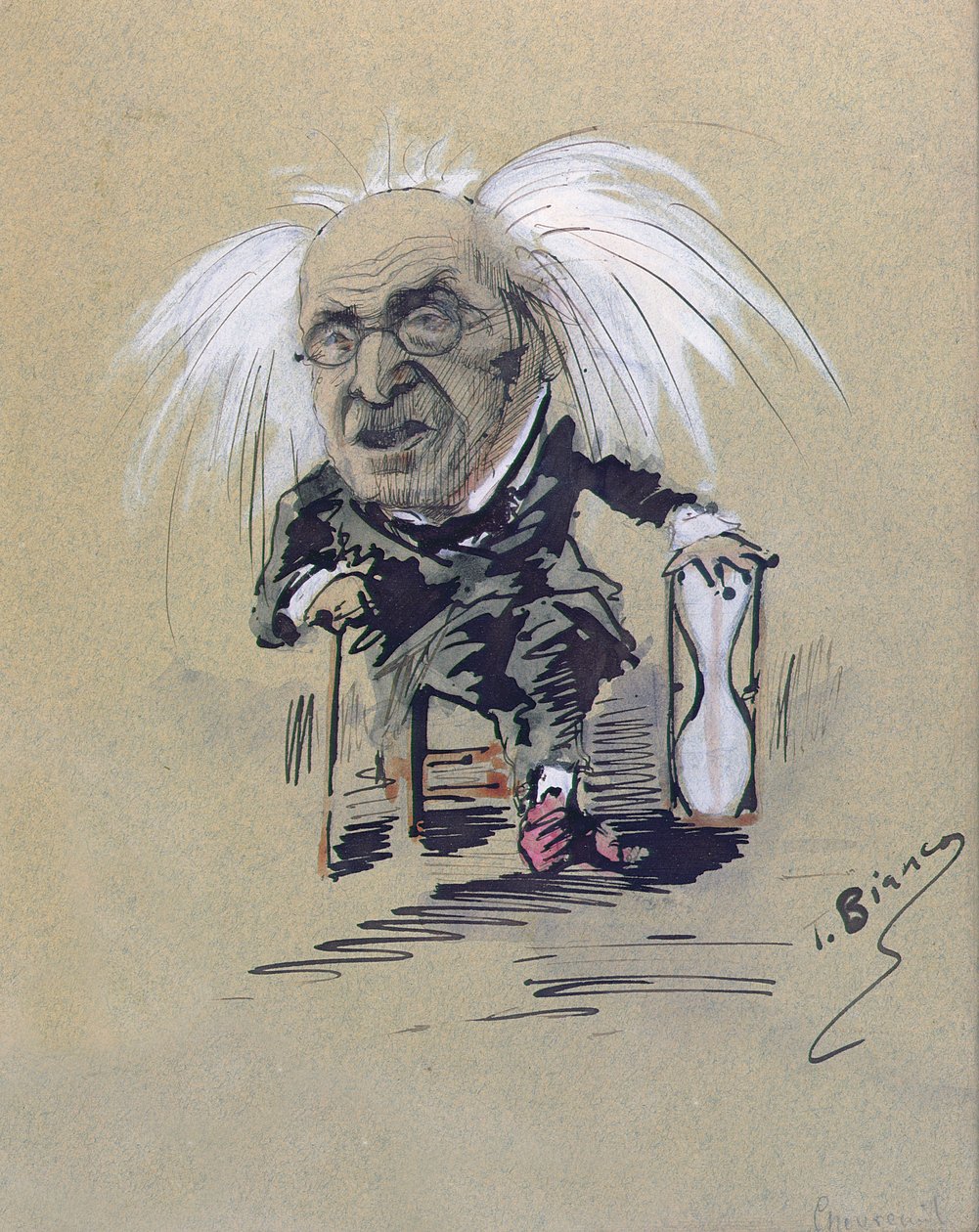Caricatura de Michel-Eugene Chevreul (1786-1889) c.1885-89 (caneta e tinta sobre papel) de T. Bianco