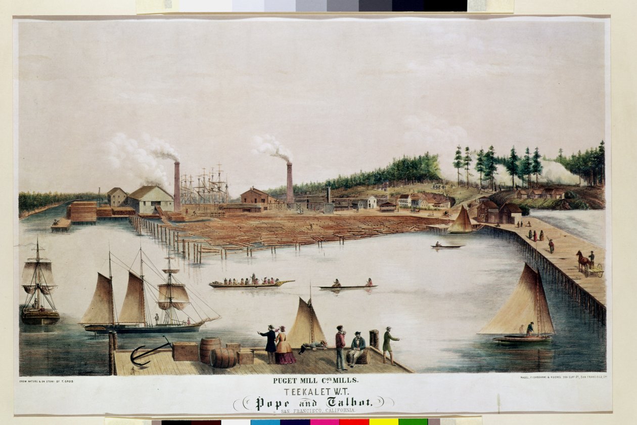 Vista da serraria de Puget Mill Company em Teekalet, 1856 de T. Grob