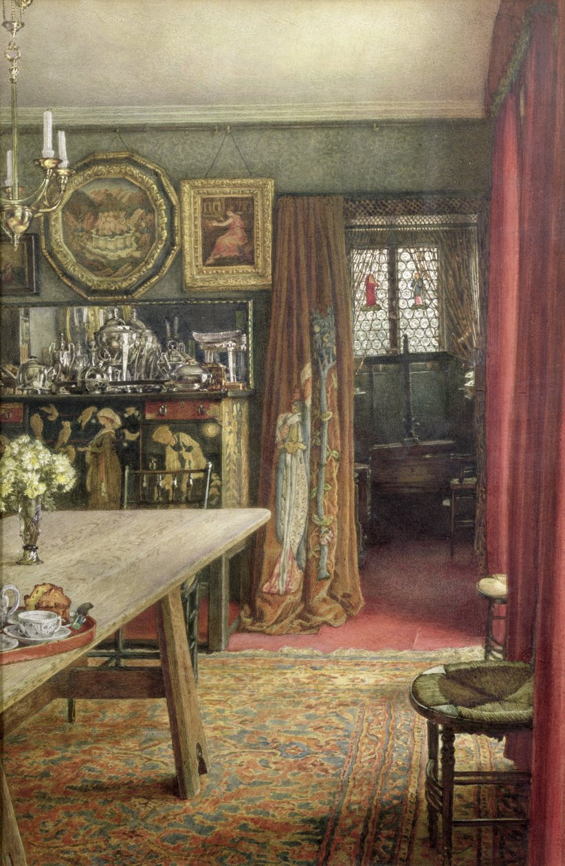 Vista interior do Grange, North End Road, Fulham, lar de Edward Burne-Jones (1833-98) (wc no papel) de T. M. Rook