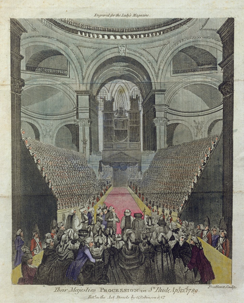 Interior da Catedral de São Paulo durante o Serviço de Ação de Graças pela recuperação do Rei George III (1738-1820) 23 de abril de 1789 de T. Prattent