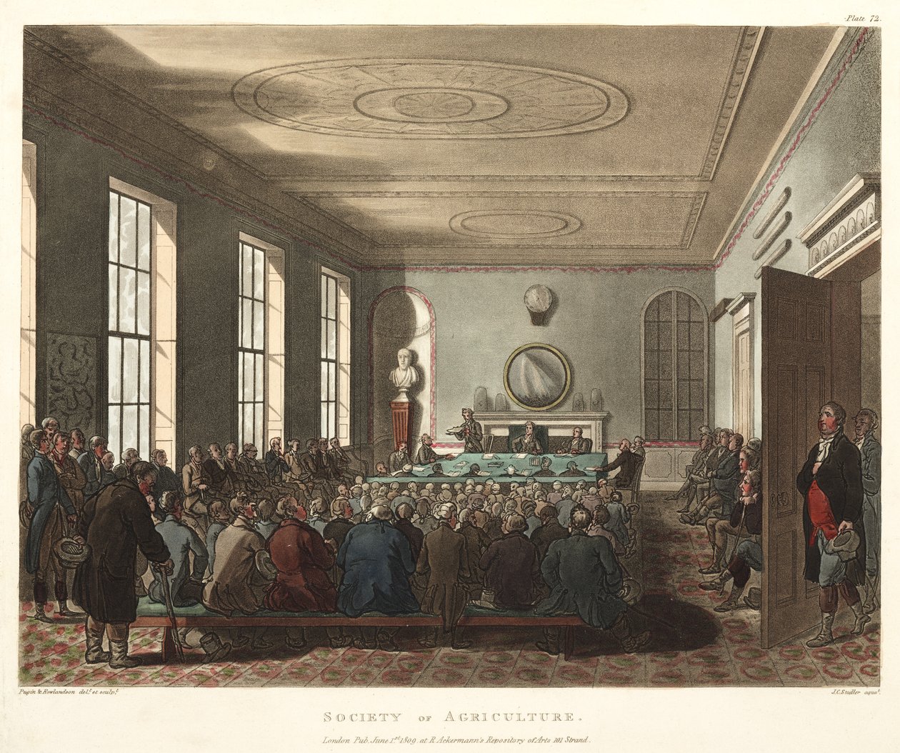 Sociedade de Agricultura, de Ackermanns Microcosmo de Londres, gravada por Joseph Constantine Stadler (fl.1780-1812) 1809 (aquatinta colorida à mão) de T. and Pugin Rowlandson