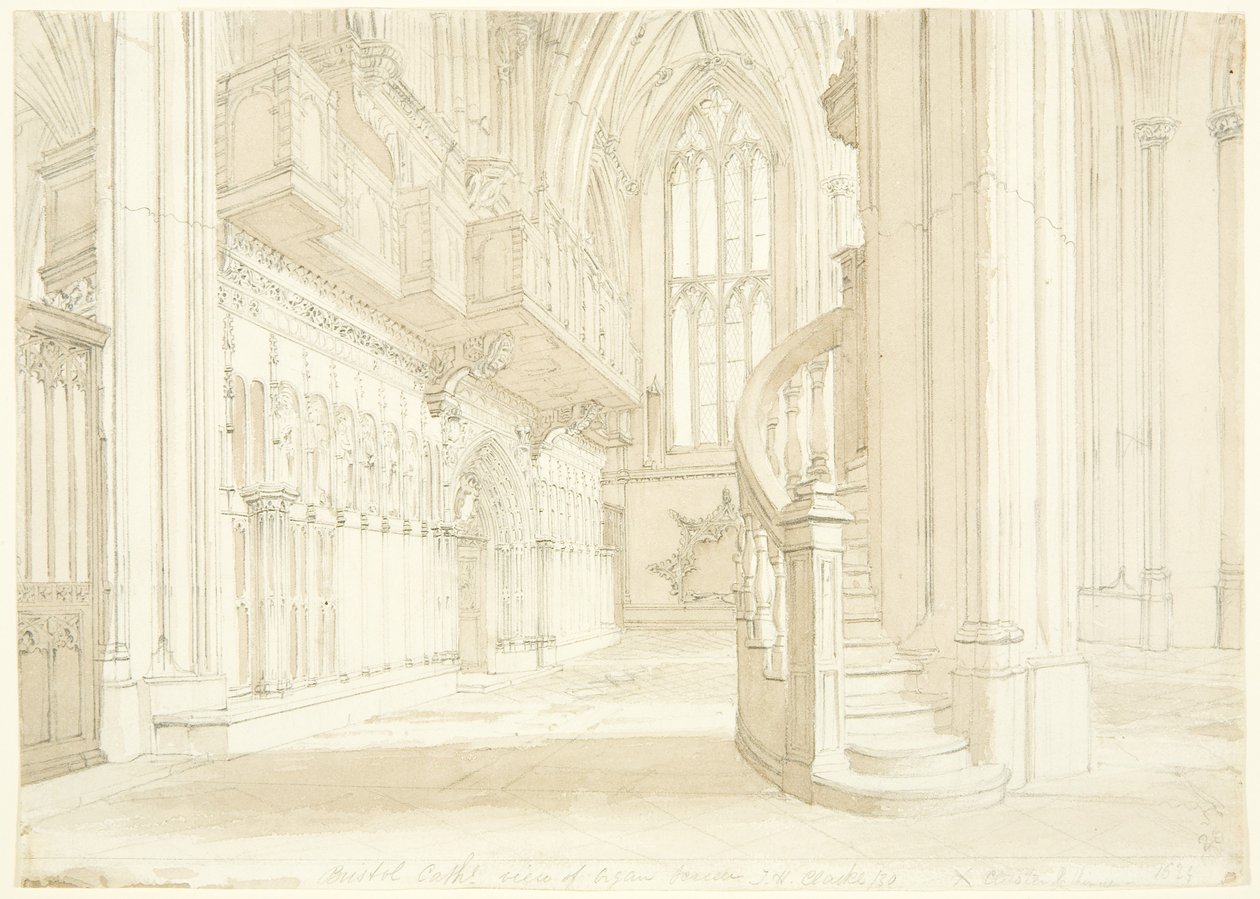 Vista da tela de órgão da Catedral de Bristol de T.H. Clarke