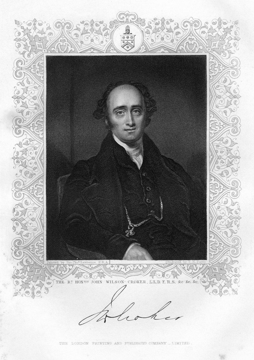 John Wilson Croker 1780-1857, estadista irlandês e autor, século XIX. de TH Parry