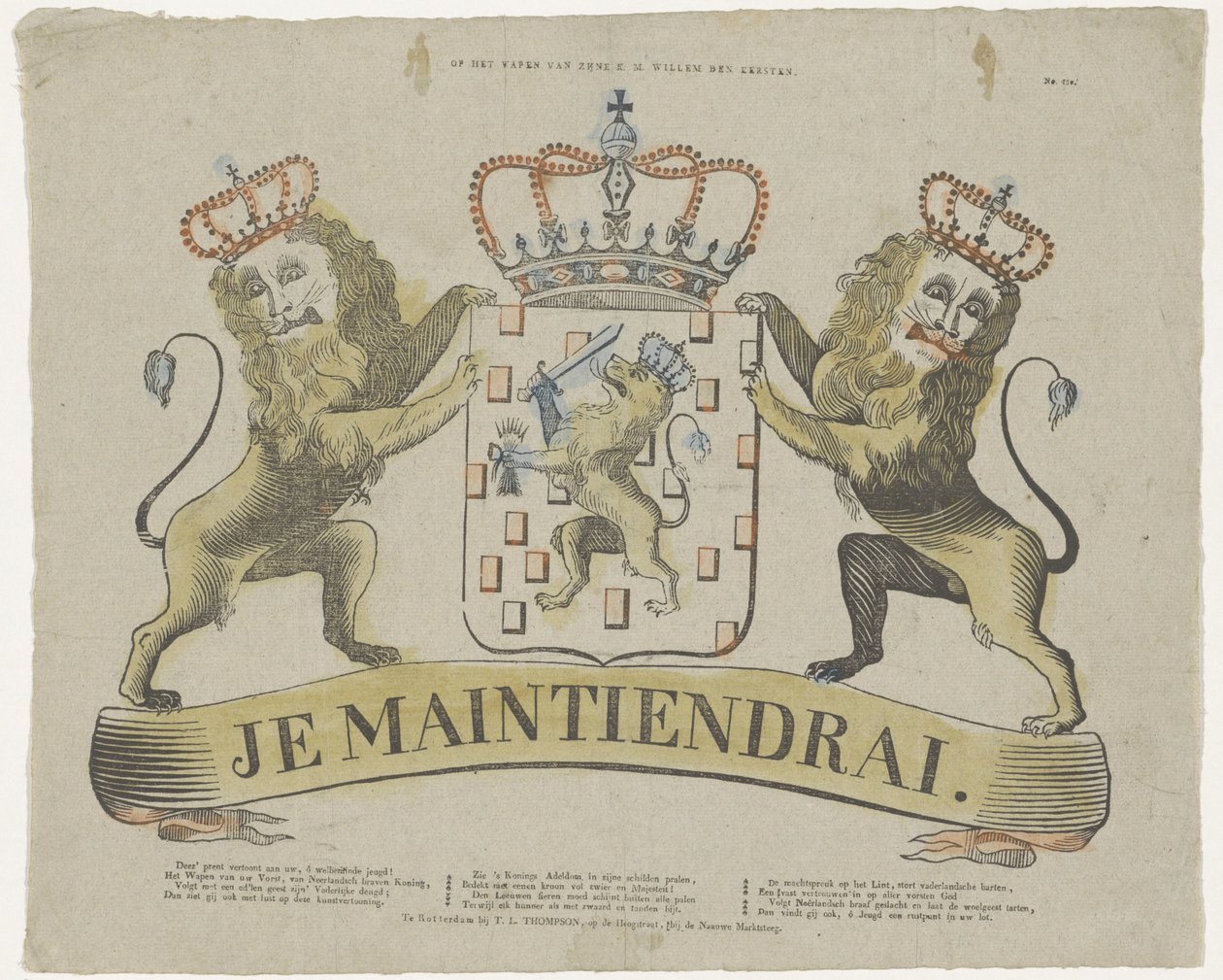 No brasão de armas de seu K. M. Willem den Eersteen (título no objeto) de T.L. Thompson