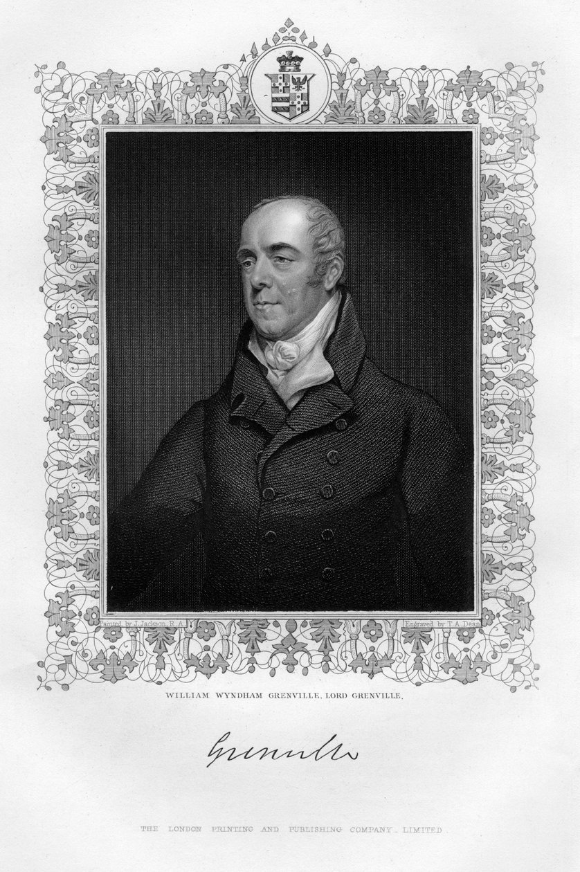 William Wyndham Grenville 1759-1834, 1º Barão Grenville, político inglês, século XIX. de T. A. Dean