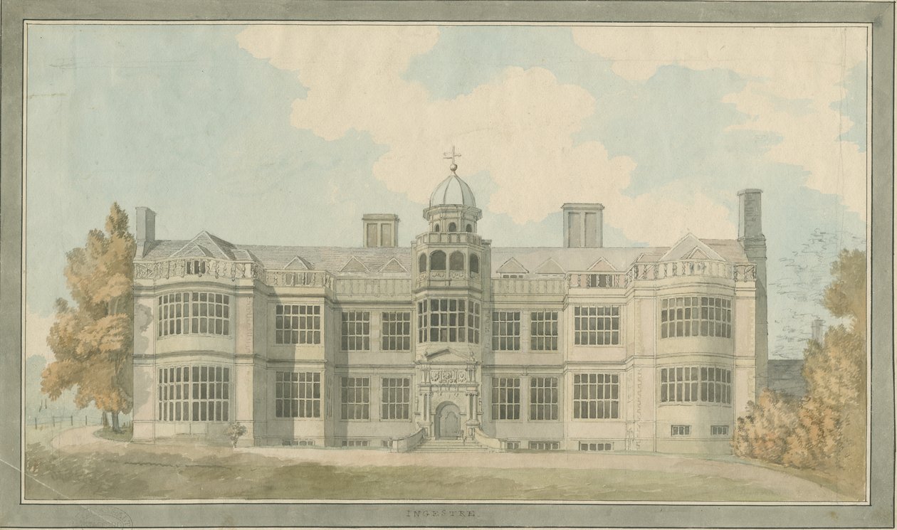 Ingestre Hall: pintura a aquarela, nd [1791] de T Carter