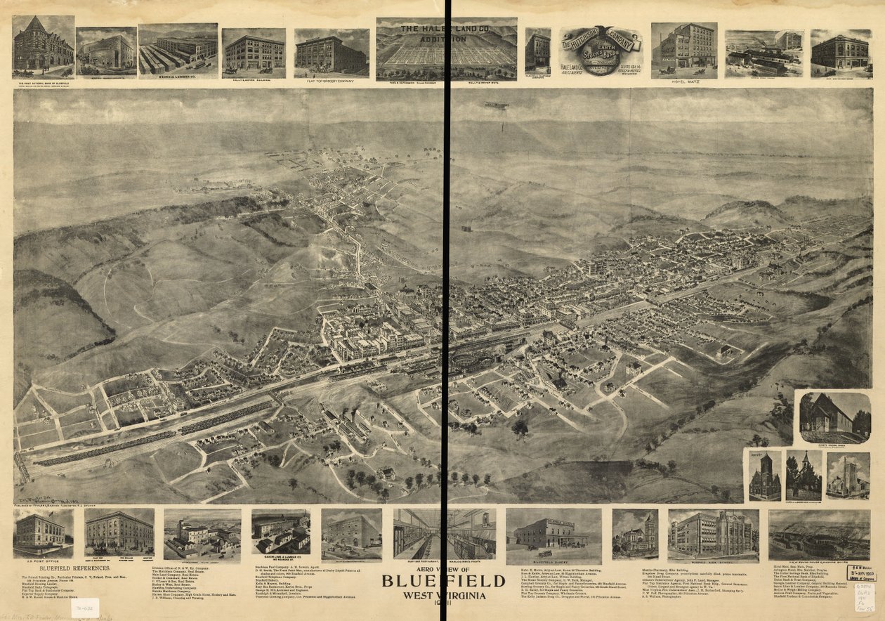 Vista aérea de Bluefield, West Virginia 1911 de T. M. Fowler
