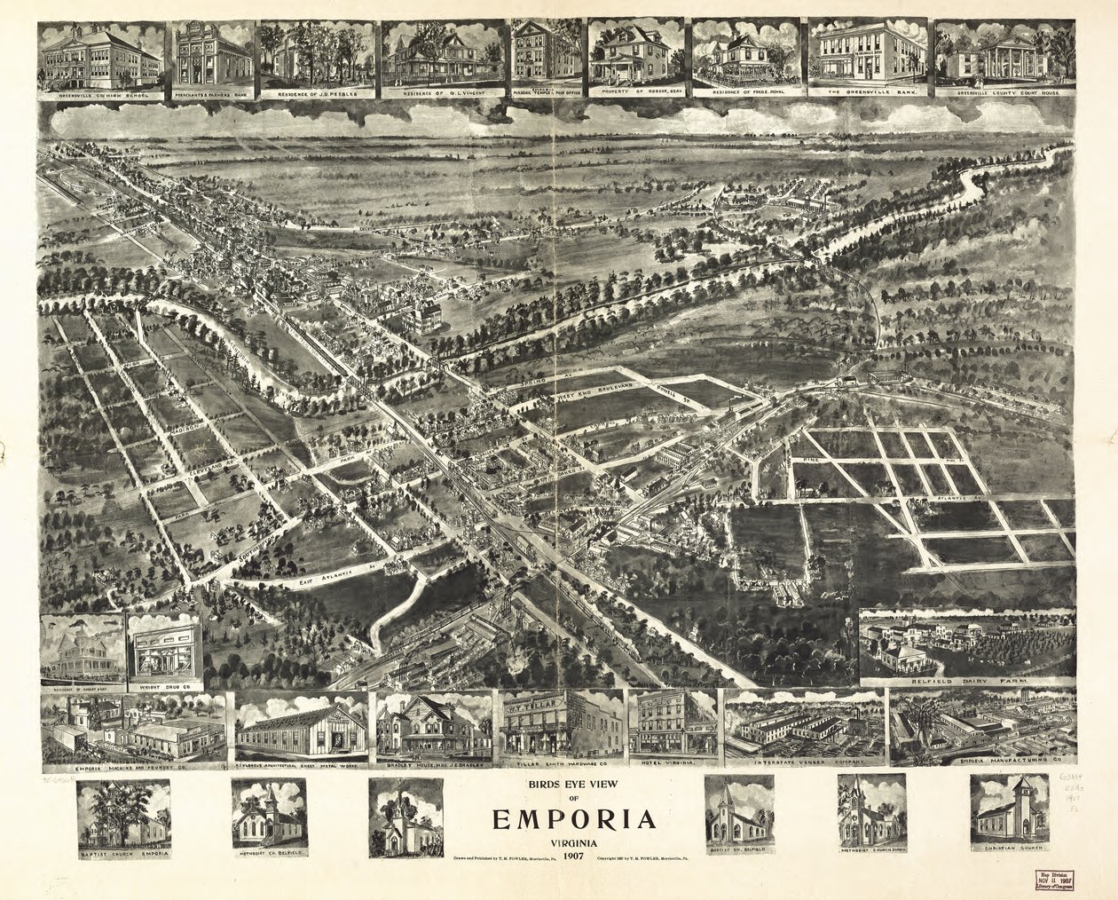 Vista aérea de Emporia, Virgínia 1907. de T. M. Fowler