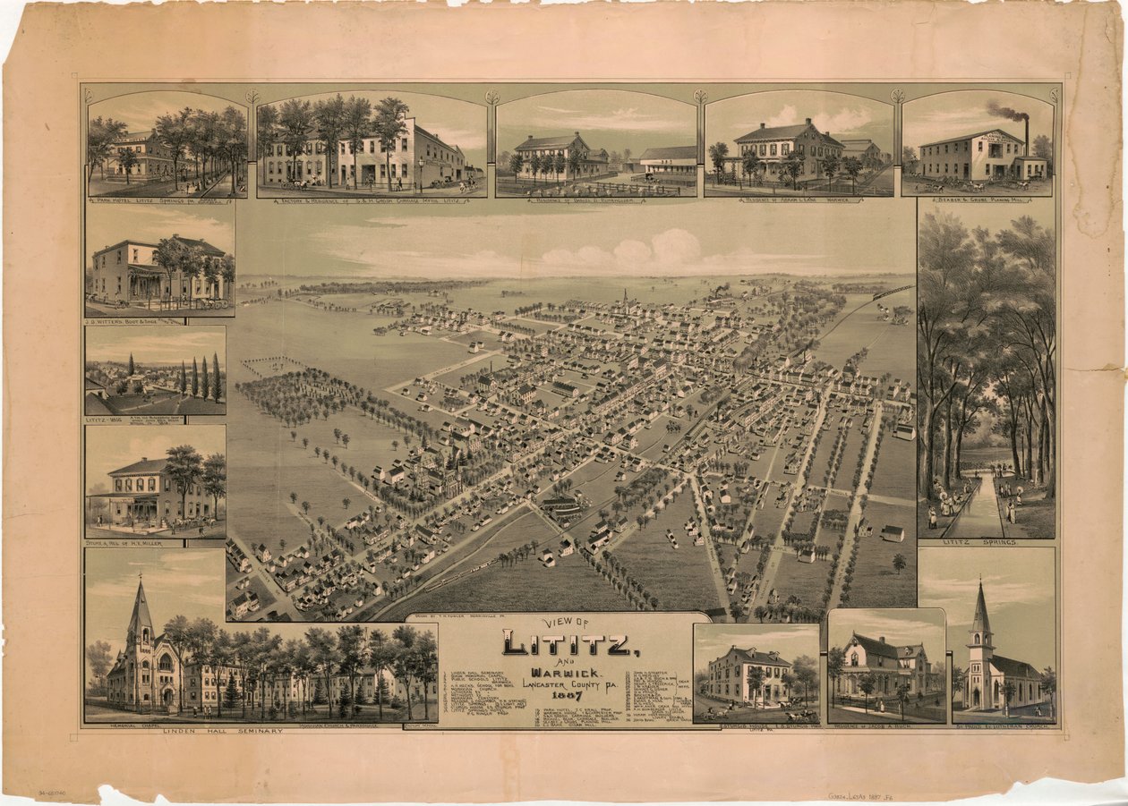 Vista de Lititz e Warwick, Lancaster County, Pa. : 1887 de T. M. Fowler