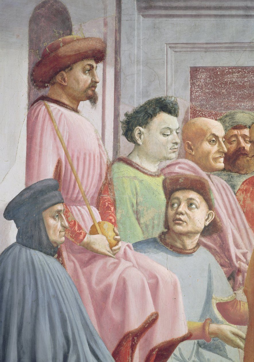 A criação do filho de Teófilo, rei de Antioquia, detalhe do rei de Antioquia, c.1427 afresco, ver também 63302 de Tommaso Masaccio