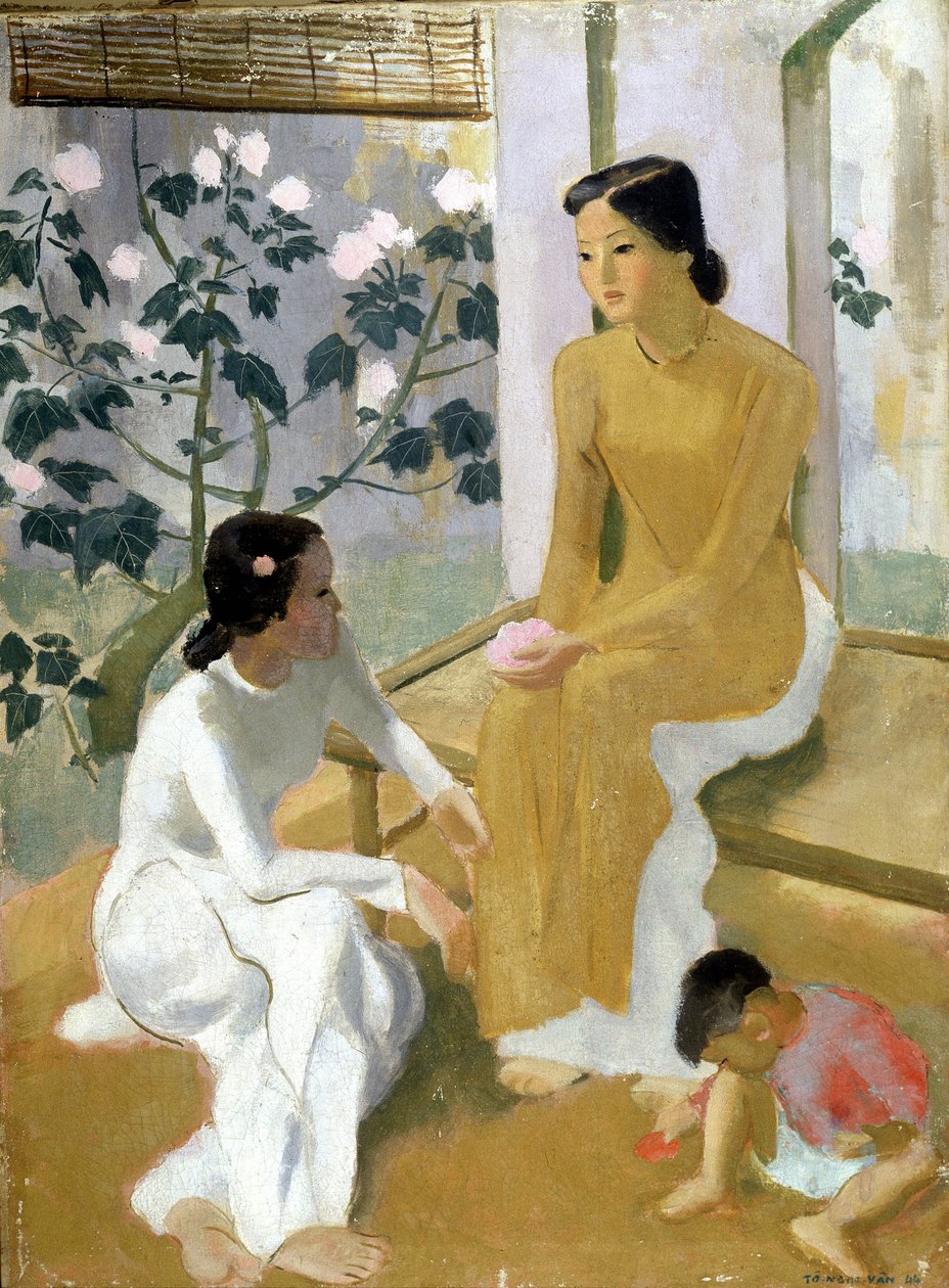 Mulheres e crianças. Pintura a óleo de To Ngoc Van de Tô Ng?c Vân