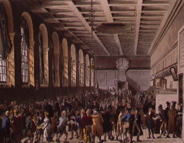 Custom House, o Quarto Longo do "Microcosmo de Londres" de Ackermann de T. and Pugin A.C. Rowlandson