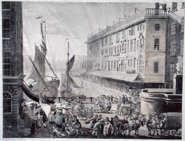 Billingsgate Market, gravado por J. Bluck (fl.1791-1819) (aquatint) de T. and Pugin A.C. (after) Rowlandson