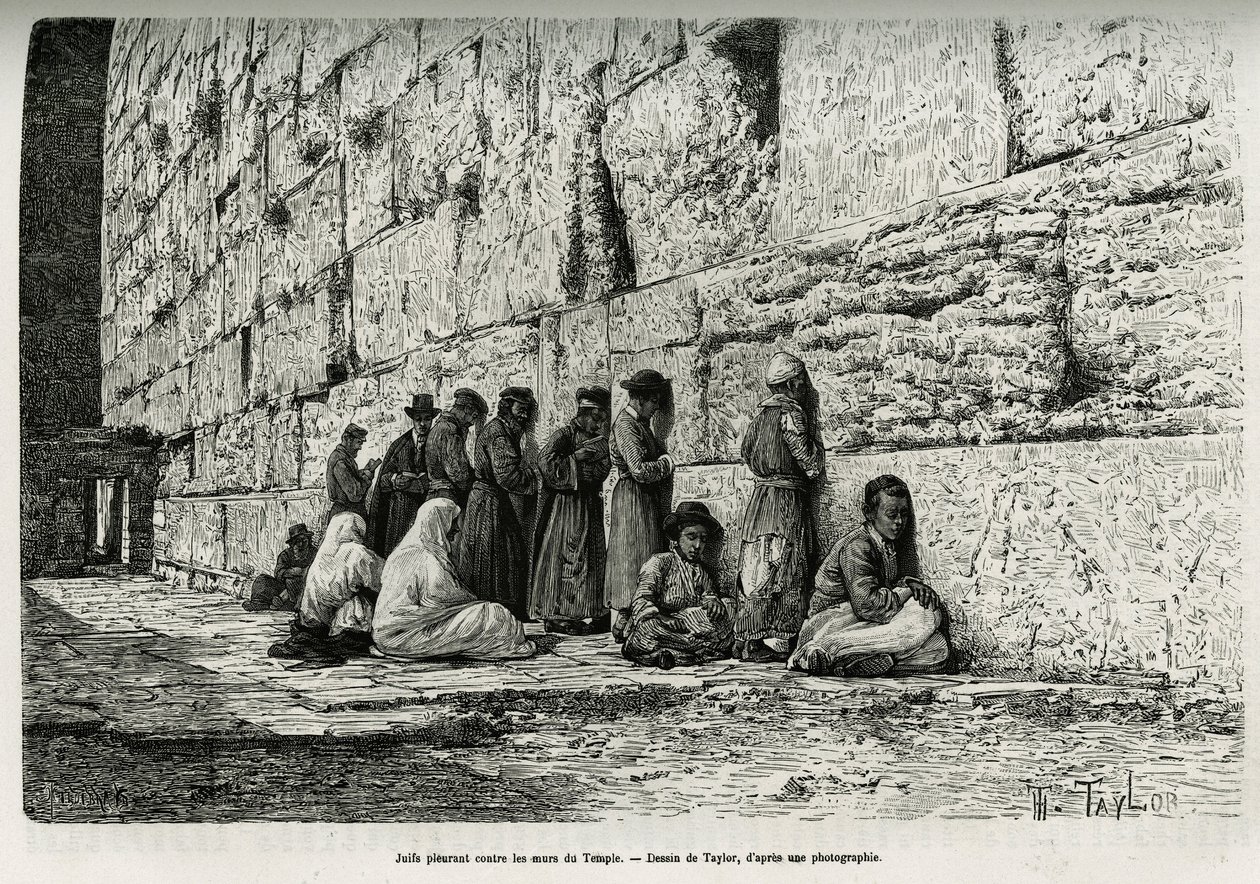 Judeus chorando contra as paredes do templo (muro de lamentação). Gravura de Taylor, para ilustrar La Syria d