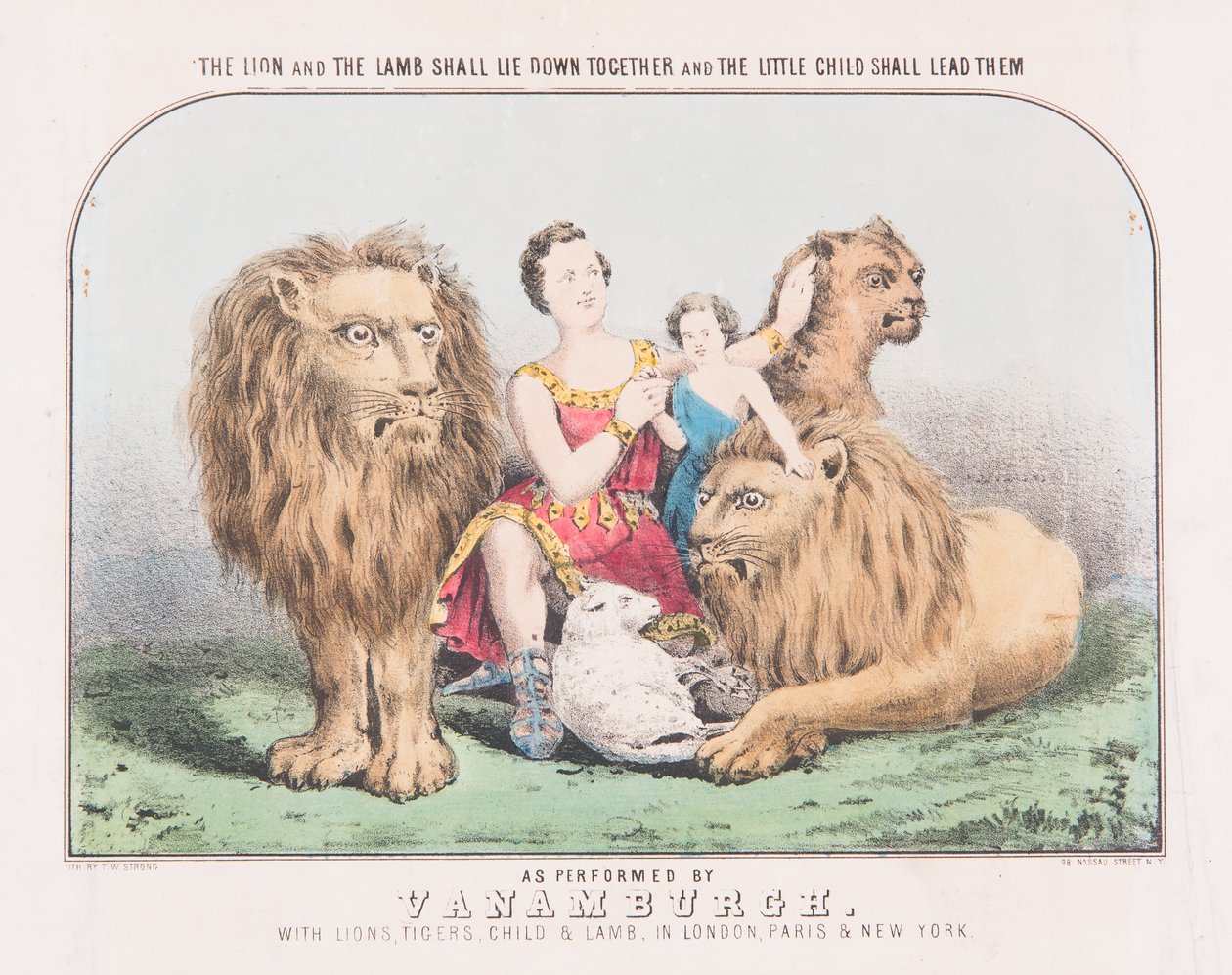 O Leão e o Cordeiro Deitarão Juntos e A Criança Os Guiará, c.1840 (aquarela sobre papel) de T. W. Strong