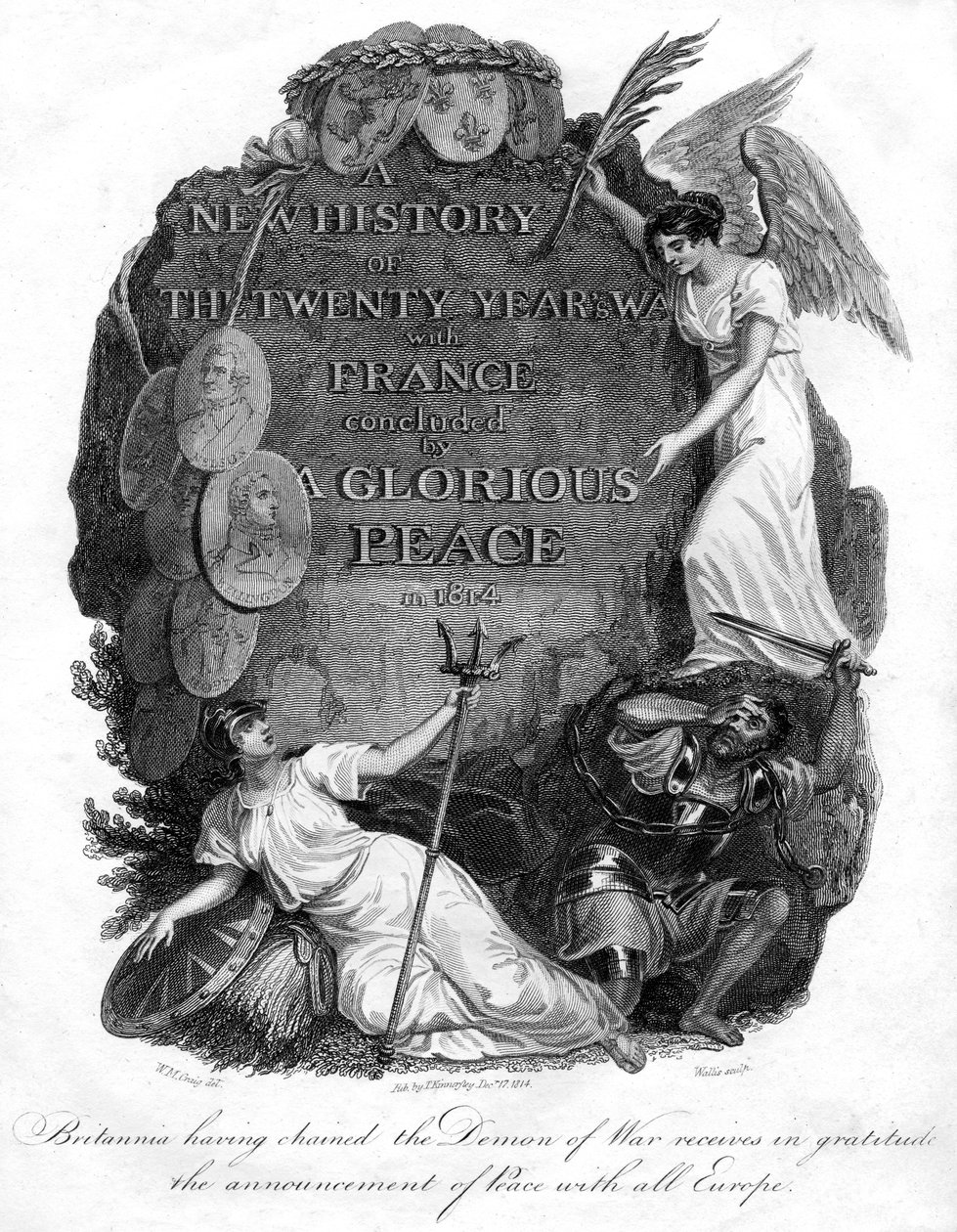 Britannia tendo acorrentado o demônio da guerra, 1816. de T. Wallis