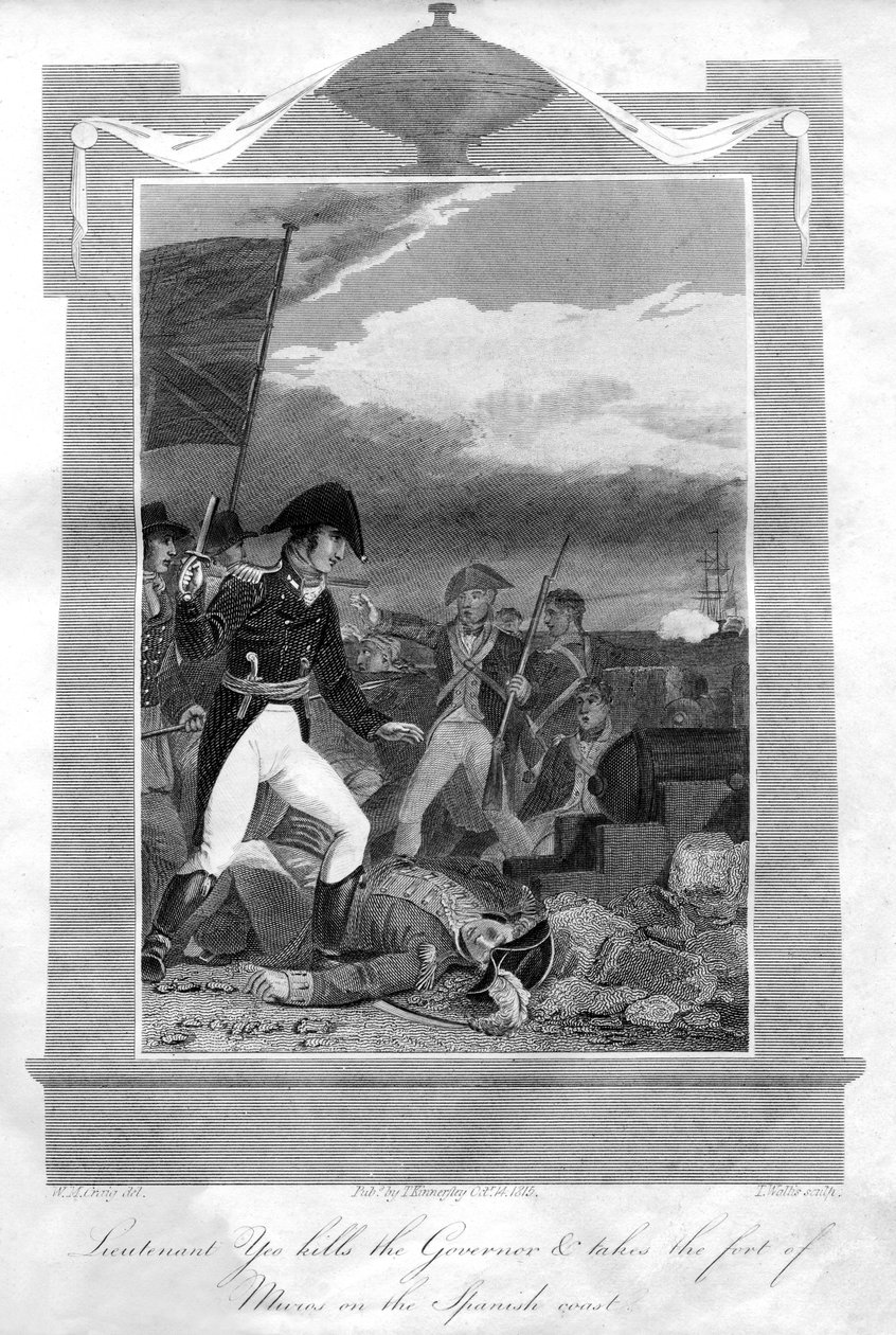 O tenente Yeo mata o governador e toma o forte de Muros na costa espanhola, 1816 de T. Wallis