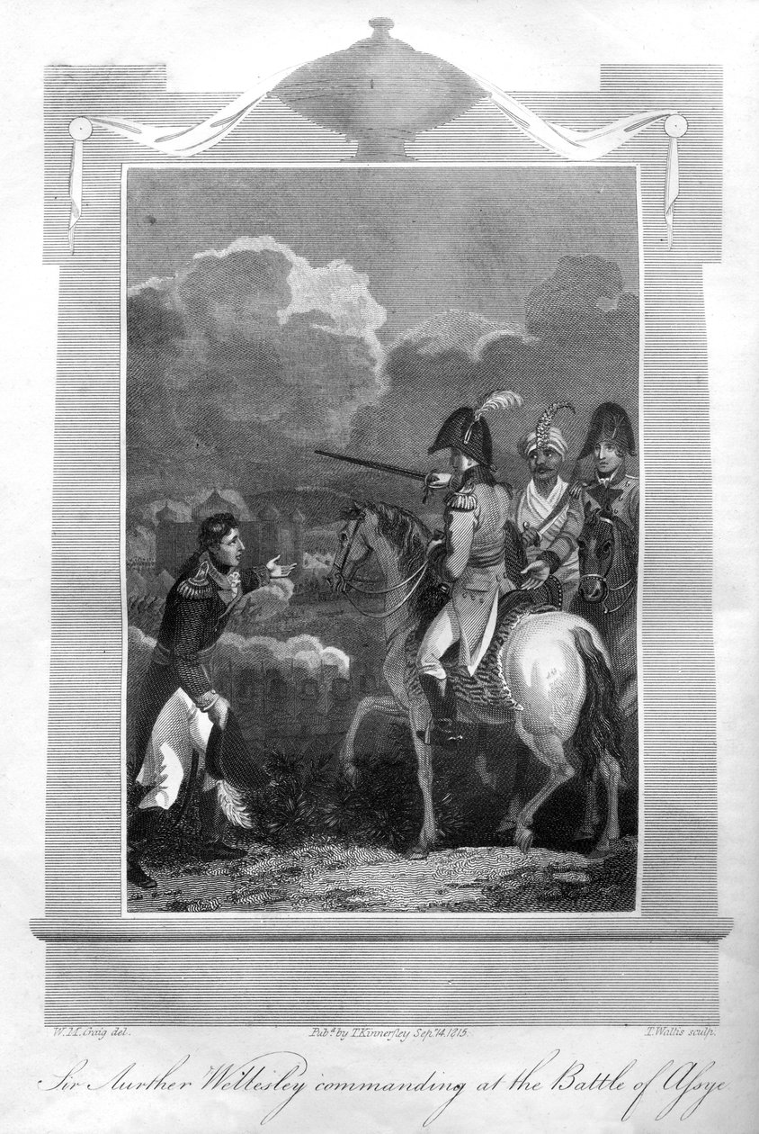 O duque de Wellington comandando na batalha de Assaye, 1816. de T. Wallis