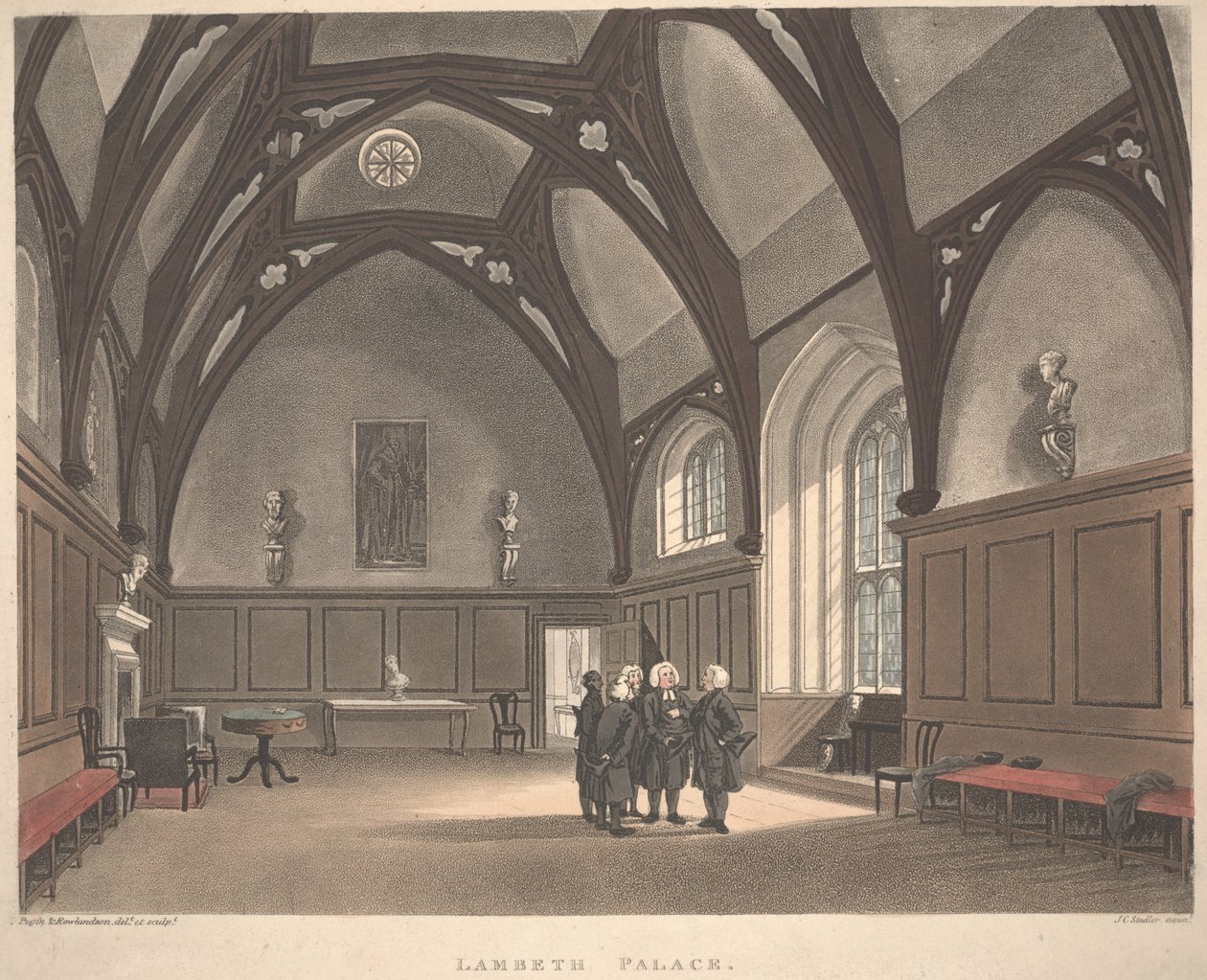 Palácio de Lambeth, gravado por Joseph Constantine Stadler (fl.1780-1812), publicado em 1808 (aquatinta colorida) de T. and Pugin A.C. Rowlandson
