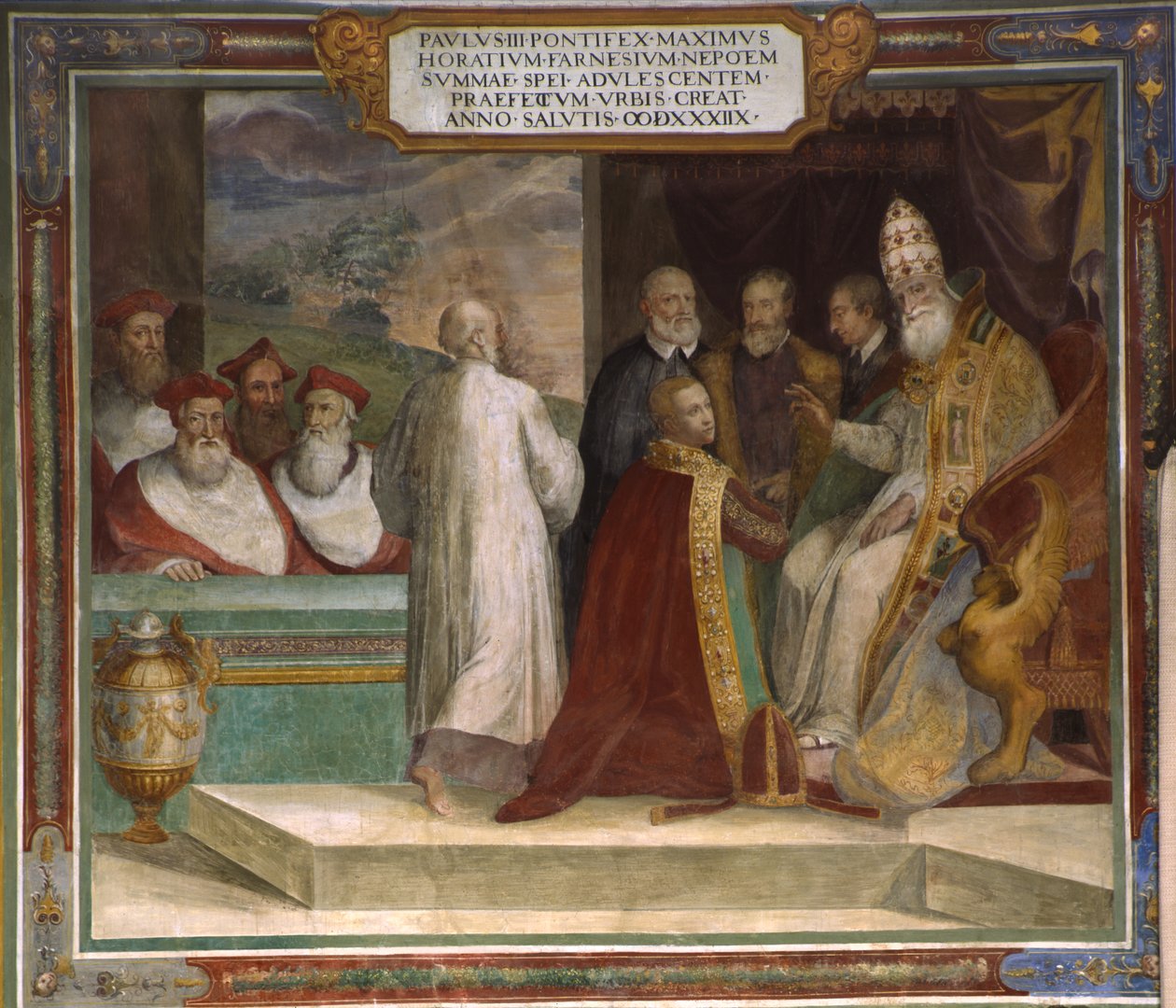 Paolo III e Orazio Farnese, 1560, detalhe de Taddeo Zuccari