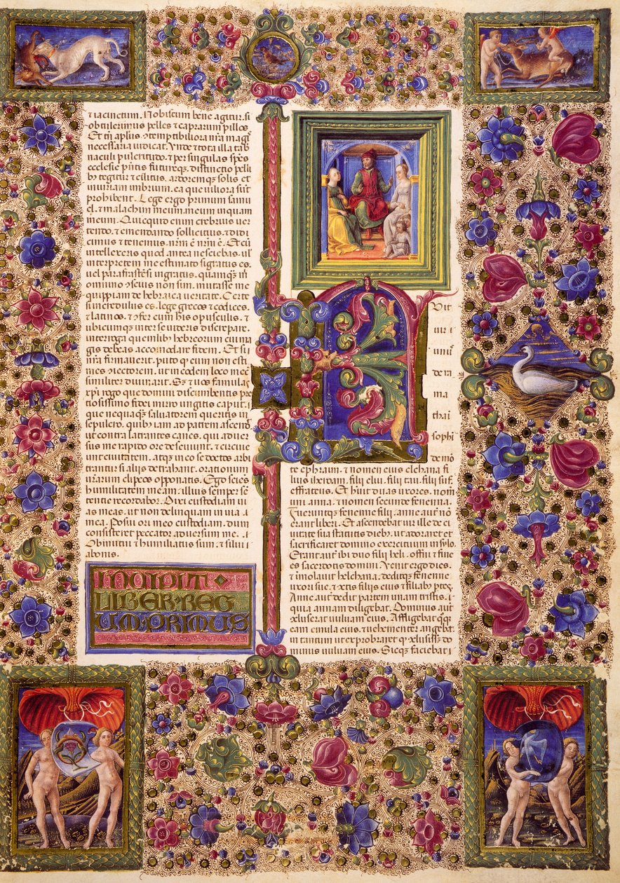 Incipito do primeiro Livro de Samuel, do Volume I da Bíblia de Borso d