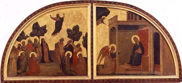 A Ascensão e a Anunciação, lunette (tempera no painel) de Taddeo Gaddi