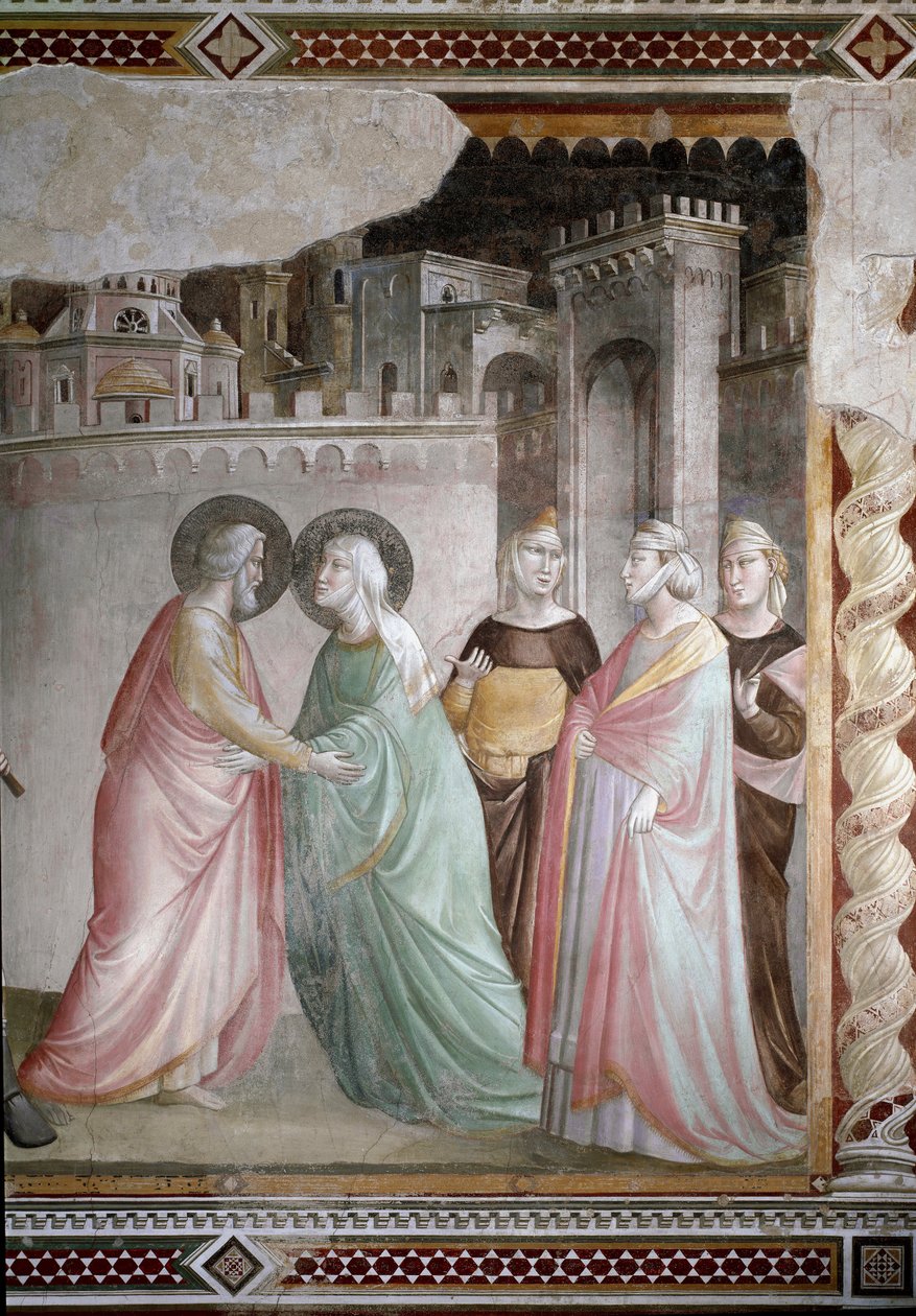 O Encontro de Anne e Joachim na Porta do Doree (detalhe) - fresco, c.1327 de Taddeo Gaddi