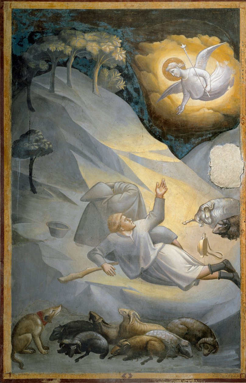 A anunciação aos pastores, a partir do ciclo da vida da Virgem (fresco de Taddeo Gaddi